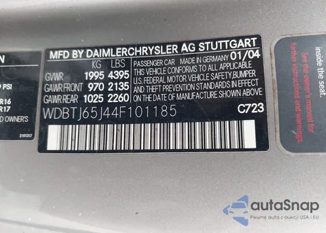 2004 Mercedes-Benz Clk 320 from USA, damaged, VIN WDBTJ65J44F101185